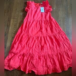 NWT &Merci Red Tiered Midi Dress with POCKETS! Sz Small